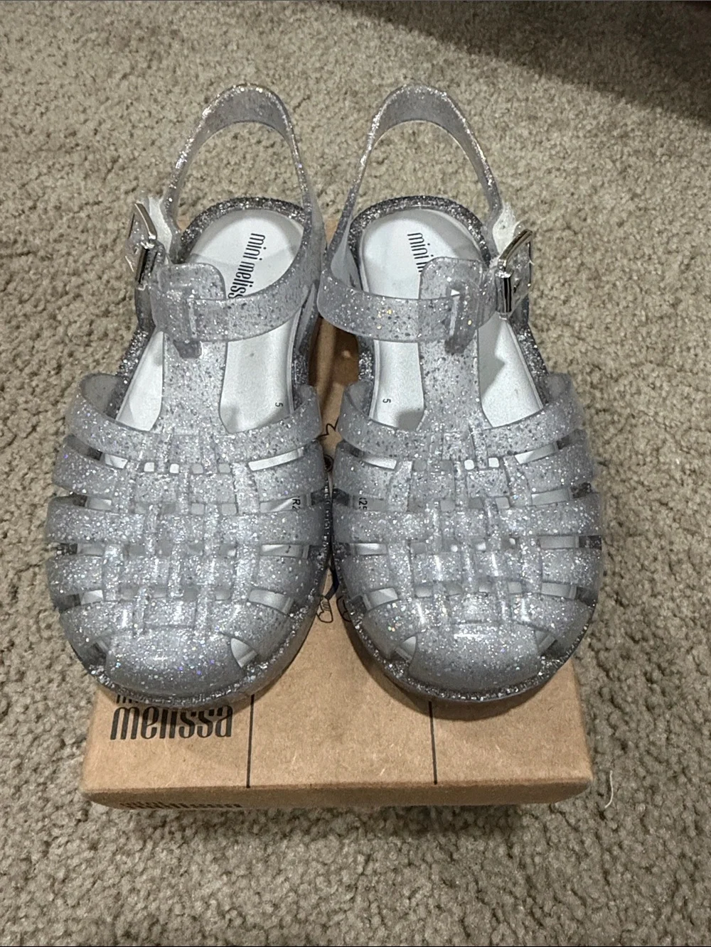 Mini Melissa Silver Glitter Jelly Sandals for Kids